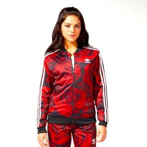 Adidas Originals Floral Rose Bomber Jacket S Black Red FARM Track Top EUC